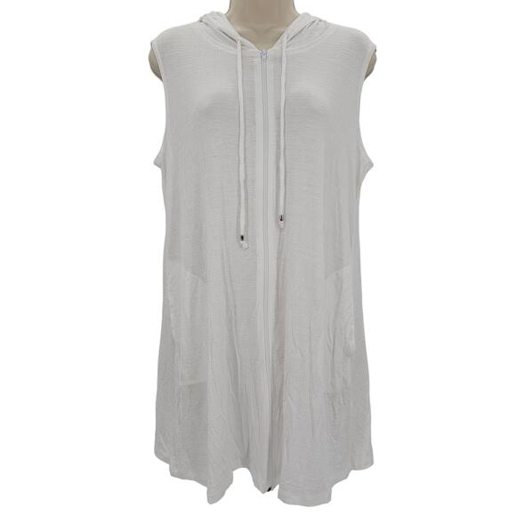 J Valdi Woman size M Kira Slub Sleeveless Full Zip Dress Swim Cover Up White NEW - Picture 1 of 8